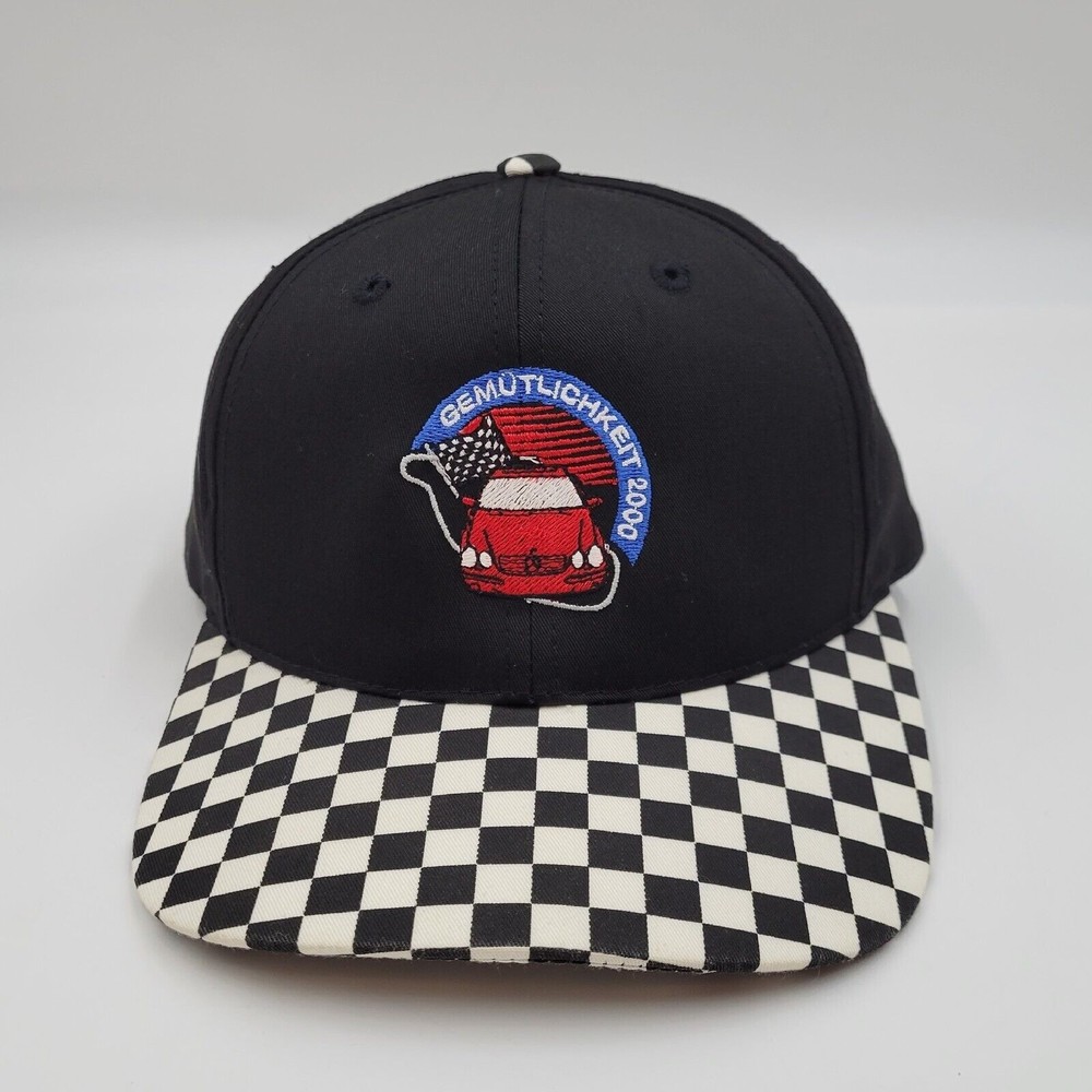 Gemutlichkeit 2000 German Car Embroidered Checkered Bill Snapback Trucker Hat - Picture 2 of 9